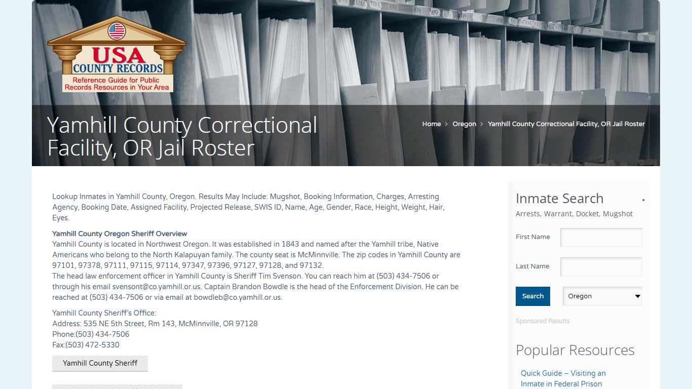 Yamhill County Correctional Facility, OR Jail Roster ...